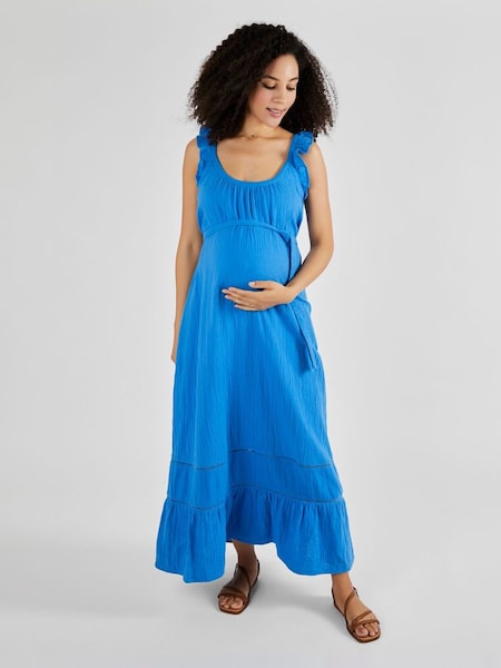 Blue Flutter Sleeve Maternity Maxi Dress (Q63615) | £36