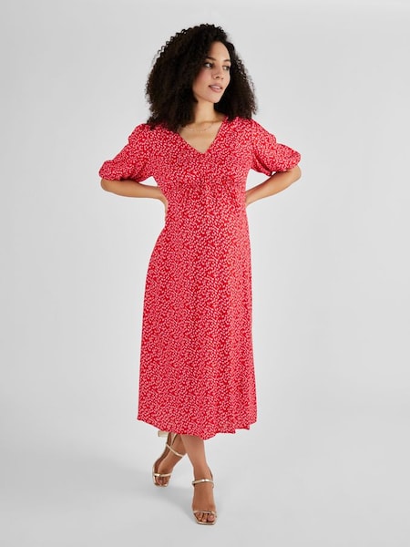 Maternity Midi Tea Dress in Red (Q63639) | £49.50