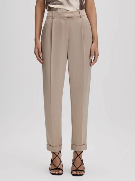 Metallic Tapered Rolled Hem Trousers in Gold (Q66255) | £68