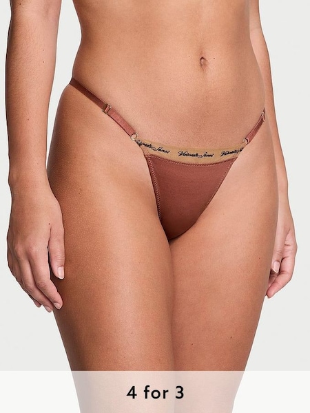 Clay Brown Embroidered Thong Icon Thong Knickers (Q67209) | £14