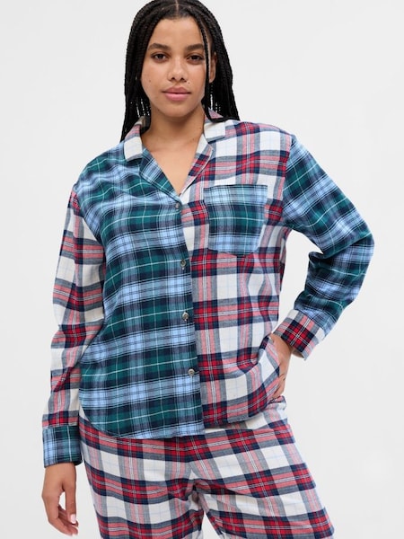 Blue Relaxed Flannel Long Sleeve Pyjama Shirt (Q68101) | £30