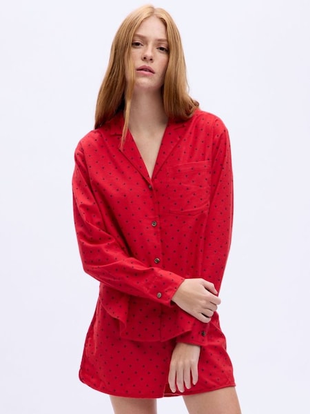 Red Relaxed Flannel Long Sleeve Pyjama Shirt (Q68108) | £12