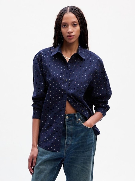 Navy Blue Organic Cotton Long Sleeve Oversized Shirt (Q68129) | £45