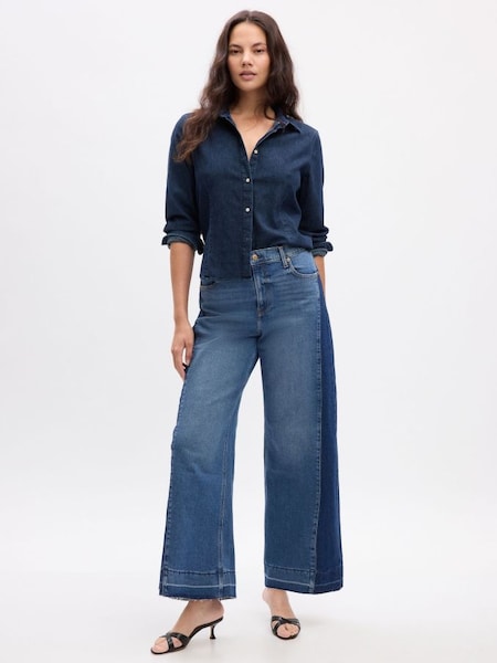 Blue Two Tone High Waist Wide Leg Jeans (Q68140) | £55