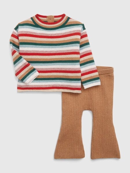 Red, Green & Brown CashSoft Knit Stripe Jumper and Leggings Set (Q68385) | £17