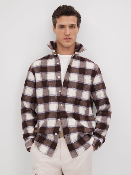 Brushed Checked Button-Through Shirt in Brown Multi (Q69274) | £128