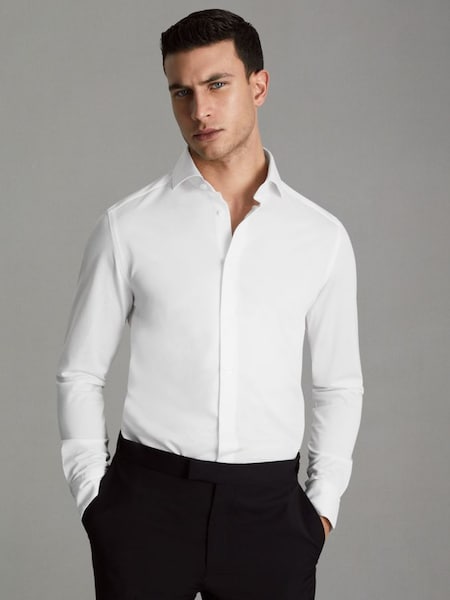 Cutaway Collar Jersey Slim Fit Shirt in White (Q69280) | £98