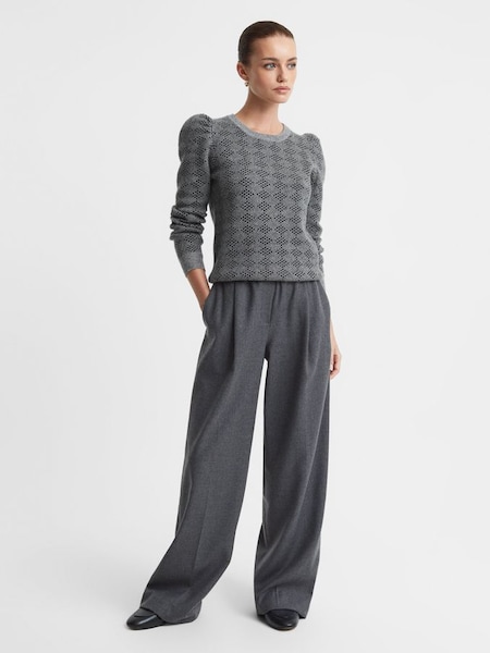 Madeleine Thompson Wool-Cashmere Check Puff Sleeve Jumper in Grey/Charcoal (Q70970) | £350
