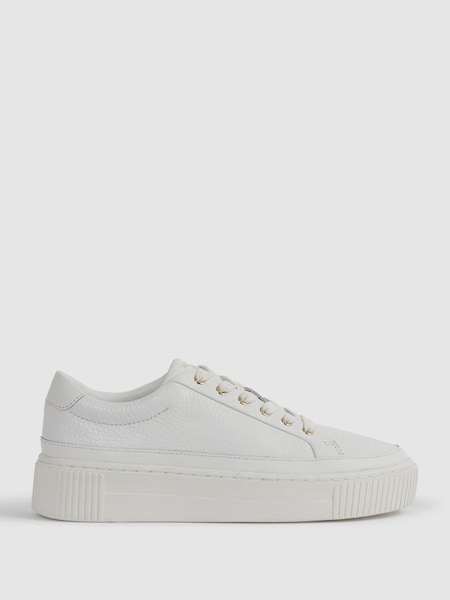 Grained Leather Platform Trainers in White (Q71028) | £148