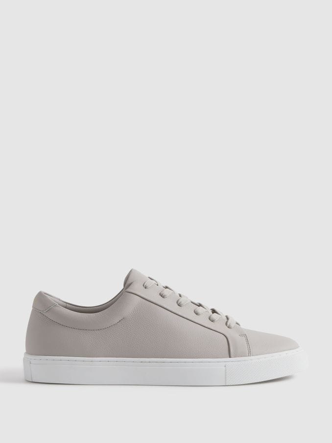 Mens grey leather discount trainers