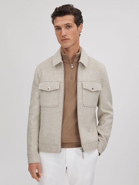 Brushed Wool Blend Zip-Through Jacket in Oatmeal (Q71091) | £160