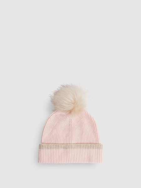Wool Ribbed Pom-Pom Hat in Pink (Q71627) | £28