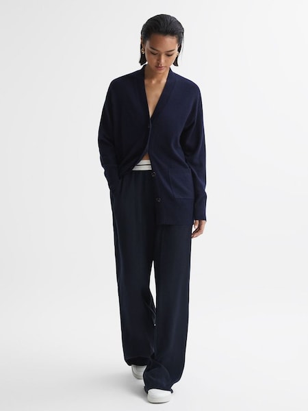 Petite Wide Leg Elasticated Trousers in Navy (Q72181) | £150