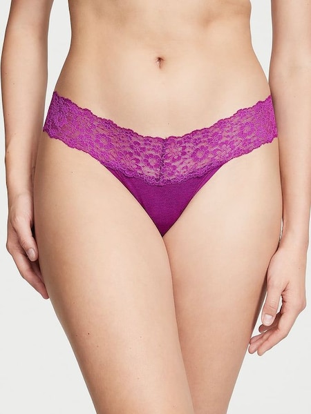 Beach Plum Purple Posey Lace Waist Thong Knickers (Q73988) | £9