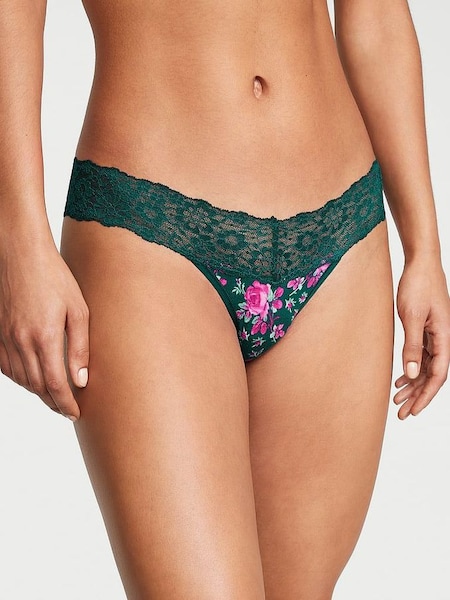 Black Ivy Green Moody Roses Posey Lace Waist Thong Knickers (Q73991) | £9