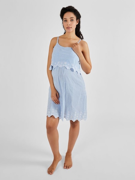 Blue Ticking Stripe Maternity & Nursing Nightdress (Q74189) | £36