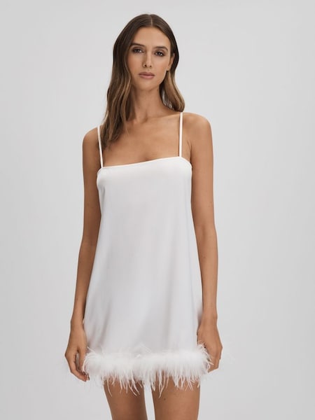 Maison Essentiele Silk Feather Trim Nightdress in White (Q74736) | £148