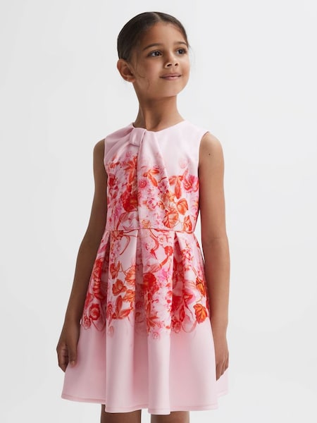 Senior Scuba Floral Print Dress in Orange (Q74787) | £25