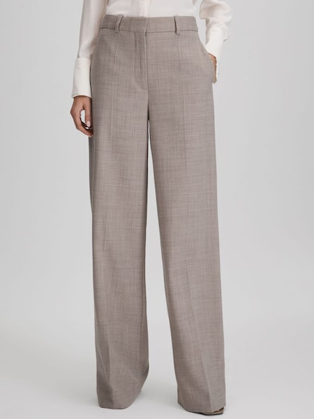Wool Blend Wide Leg Suit Trousers in Oatmeal (Q74807) | £198