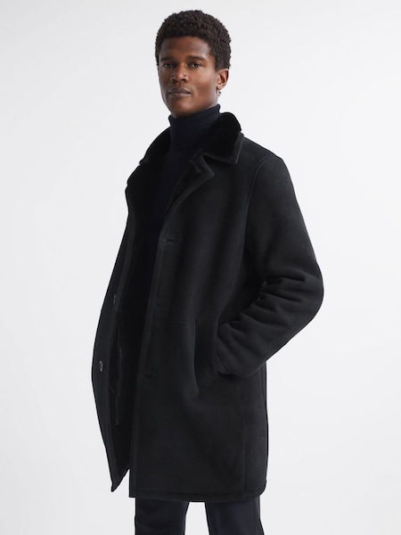 Oscar Jacobson Suede Wool Coat in Black (Q75811) | £1,999