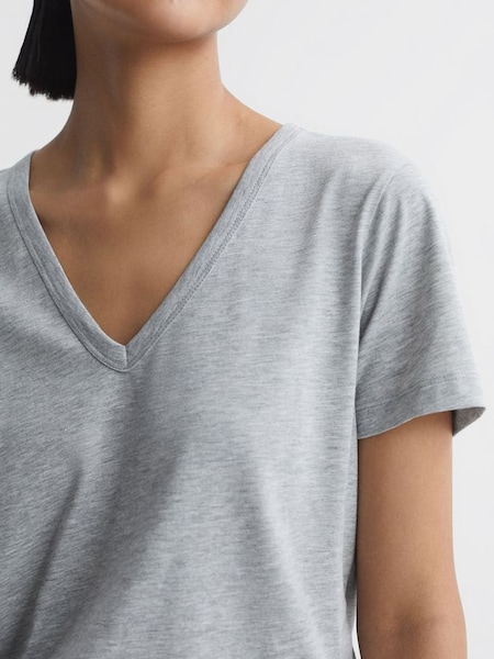 Cotton V-Neck T-Shirt in Grey Marl (Q77396) | £28