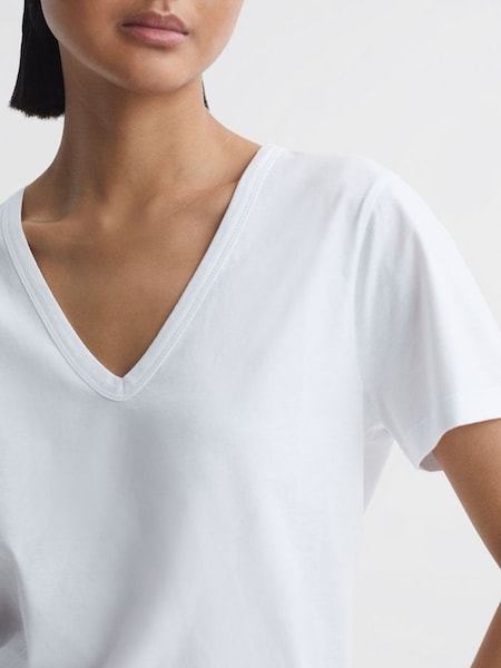 Cotton V-Neck T-Shirt in Ivory (Q77428) | £28