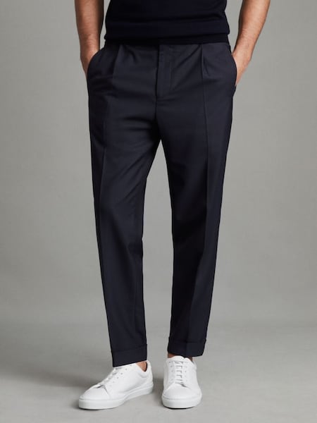Relaxed Drawstring Trousers with Turn-Ups in Navy (Q78775) | £138