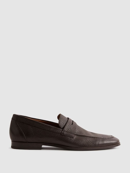 Grained Leather Slip-On Loafers in Dark Brown (Q78823) | £178