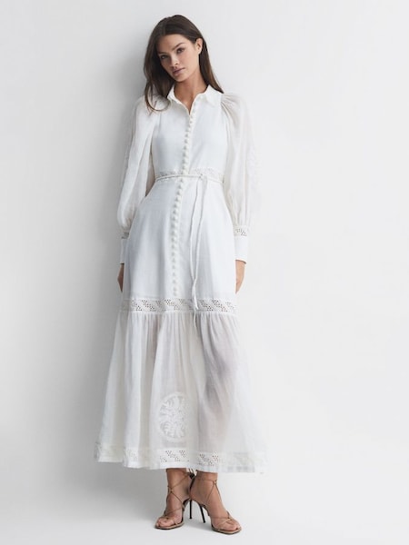 Joslin Linen Blouson Sleeve Maxi Dress in White (Q79936) | £725