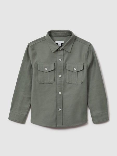 Brushed Cotton Patch Pocket Overshirt in Pistachio (Q80252) | £50