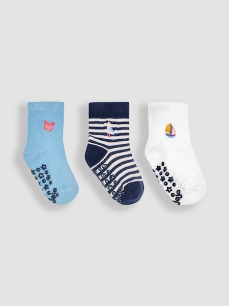 Blue Nautical 3-Pack Embroidered Socks (Q80281) | £9.50