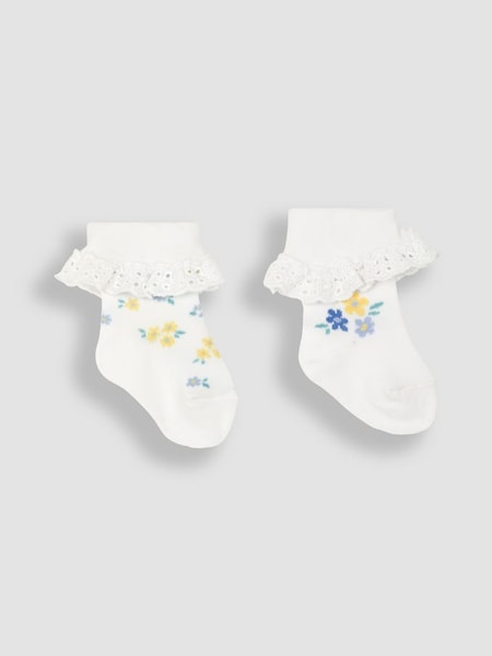 White Floral 2-Pack Frilly Socks (Q80304) | £9.50