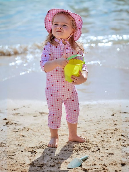 Pink Gingham UPF 50 1-Piece Sun Protection Suit (Q80316) | £24