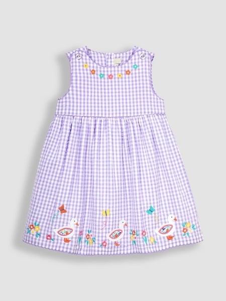 Lilac Purple Duck Appliqué Gingham Summer Dress (Q80652) | £20