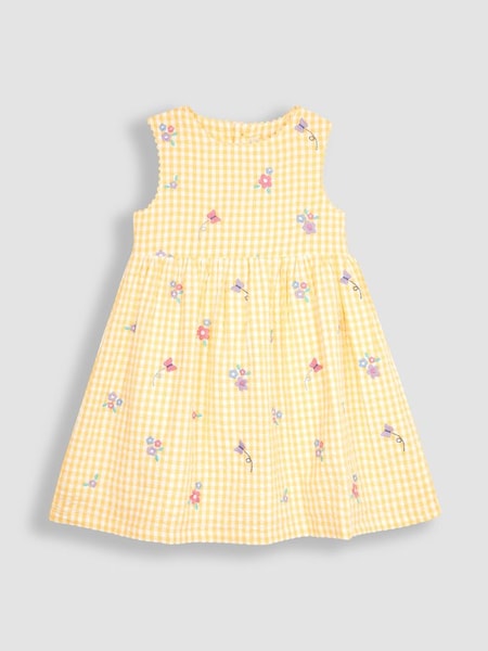 Yellow Butterfly Gingham Embroidered Summer Dress (Q80667) | £25