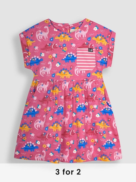 Pink Floral Dinosaur Drop Shoulder Jersey Dress (Q80680) | £20