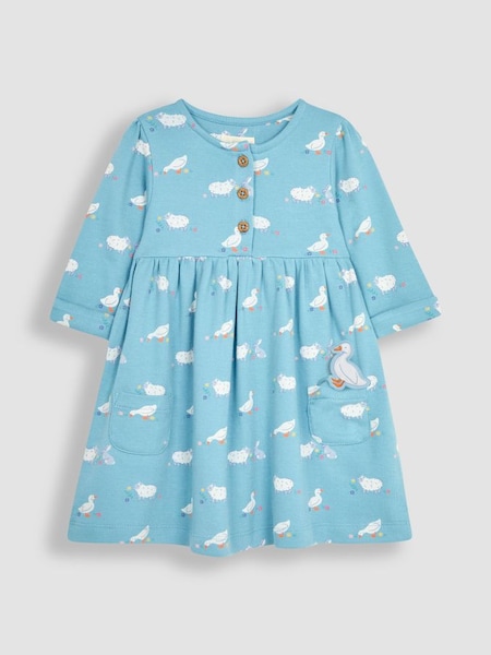 Blue Duck & Friends Button Front Pet In Pocket Long Sleeve Jersey Dress (Q80696) | £23