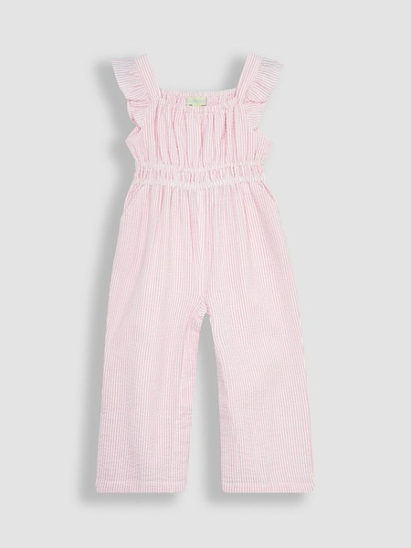 Pink Seersucker Stripe Frill Shoulder Jumpsuit (Q80704) | £24