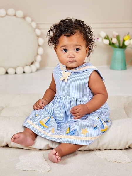 Blue Boat Appliqué Sailor Baby Dress (Q80707) | £27