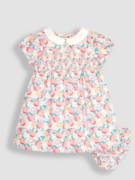 White Pretty Peach Smocked Baby Dress (Q80711) | £29.50
