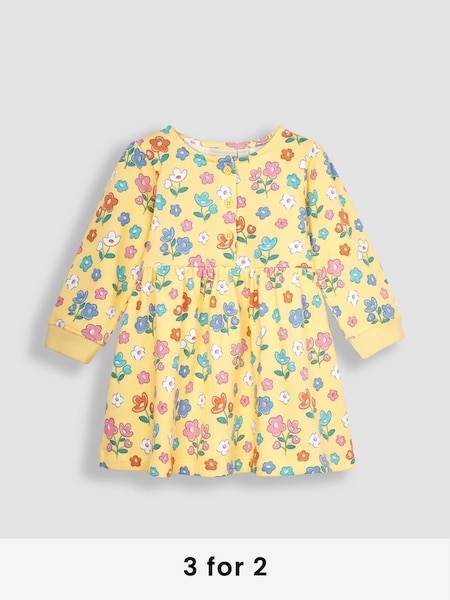 Yellow Floral Button Front Sweat Jersey Dress (Q80719) | £23