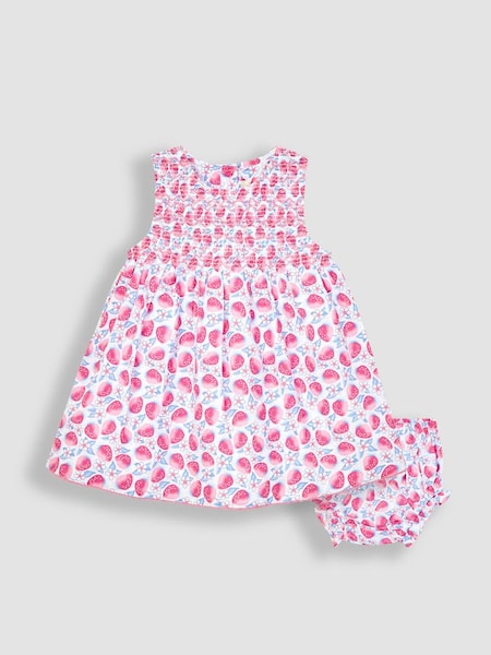 Pink Strawberry Bloom Smocked Baby Dress With Knickers (Q80741) | £26