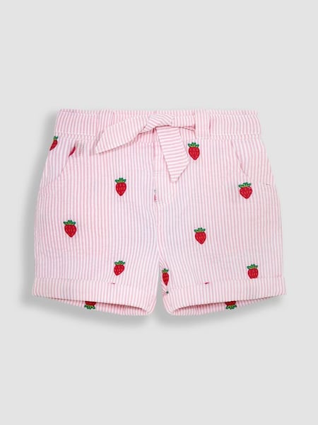 Pink Strawberry Embroidered Seersucker Pretty Shorts (Q80744) | £15
