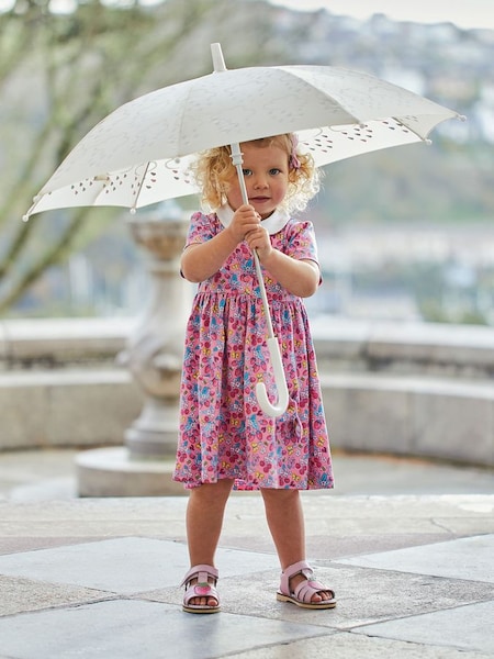 Pink Strawberry Garden Floral Peter Pan Pet In Pocket Jersey Dress (Q80746) | £23