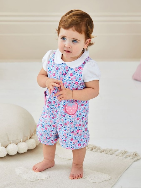 Pink Strawberry Appliqué Pocket Ditsy Floral Dungarees (Q80753) | £24