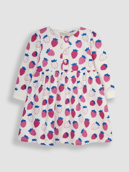 Pink Strawberry Button Front Sweat Jersey Dress (Q80755) | £23