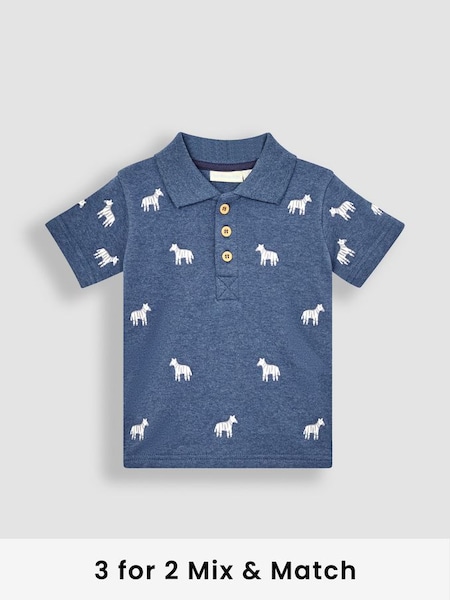 Denim Blue Zebra Embroidered Polo Shirt (Q80864) | £18