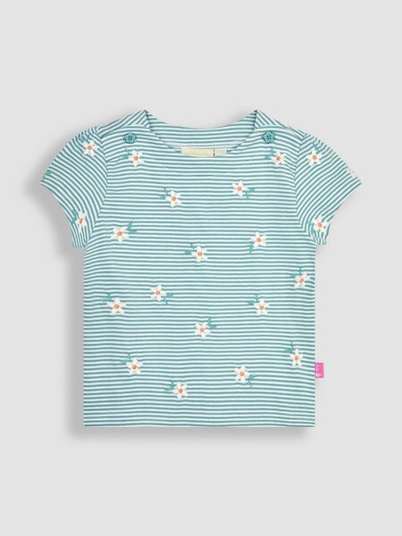 Duck Egg Blue Daisy Embroidered T-Shirt (Q80872) | £17