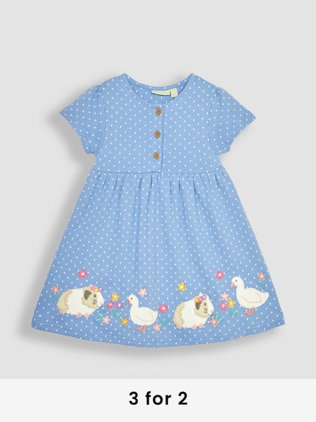 Blue Guinea Pig & Duck Spot Appliqué Button Front Jersey Dress (Q80880) | £23