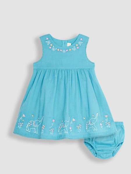 Duck Egg Blue Animals Embroidered Baby Dress (Q80884) | £27